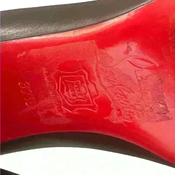 CHRISTIAN LOUBOUTIN Aperto WM Brown Leather Peep Toe Block Heels Pumps Sz 37.5 - Picture 10 of 16